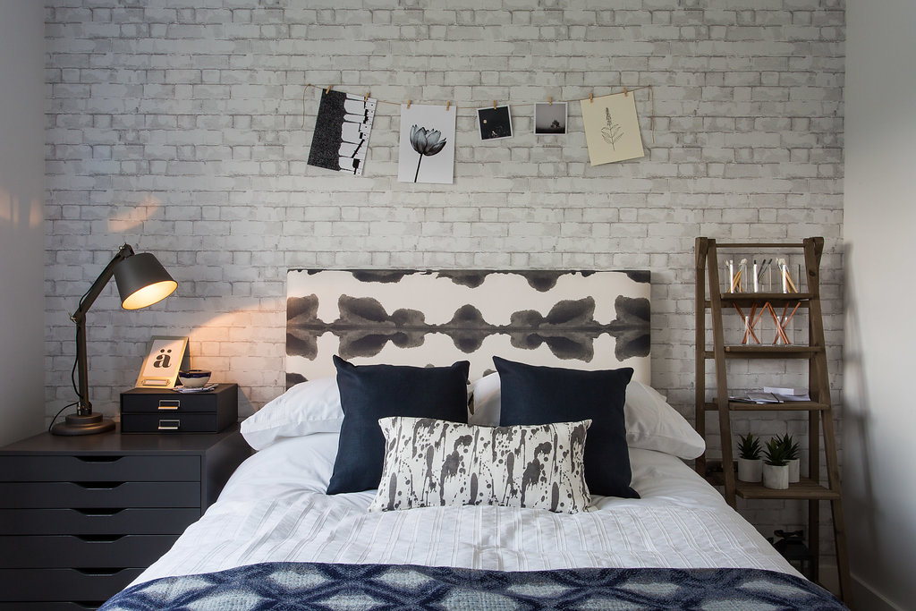 Grey, bedroom, teenagebedroom,industrialdesign,bed,headboard,showhome,interiordesign